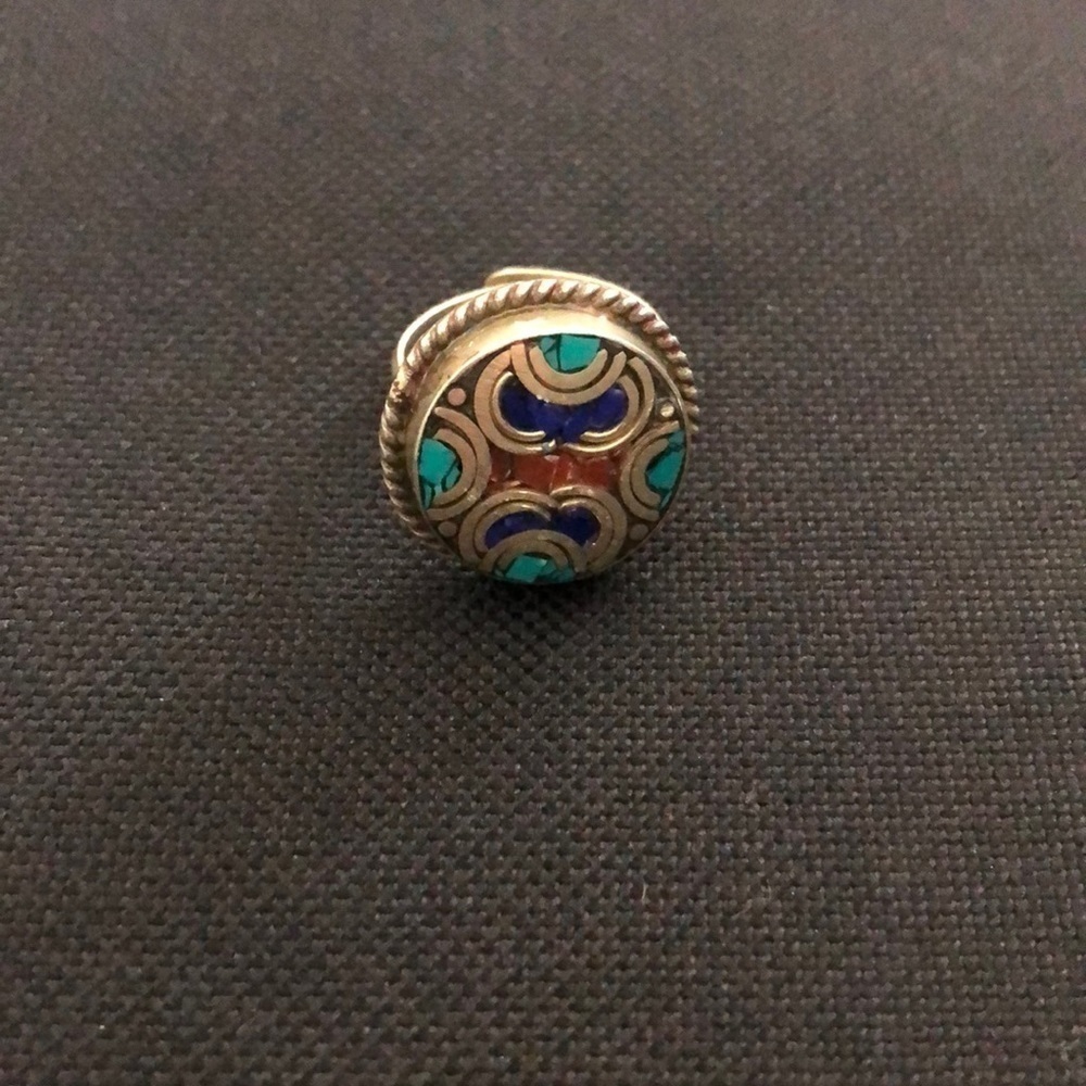 Blue/ Silver enamel Statement antique ring